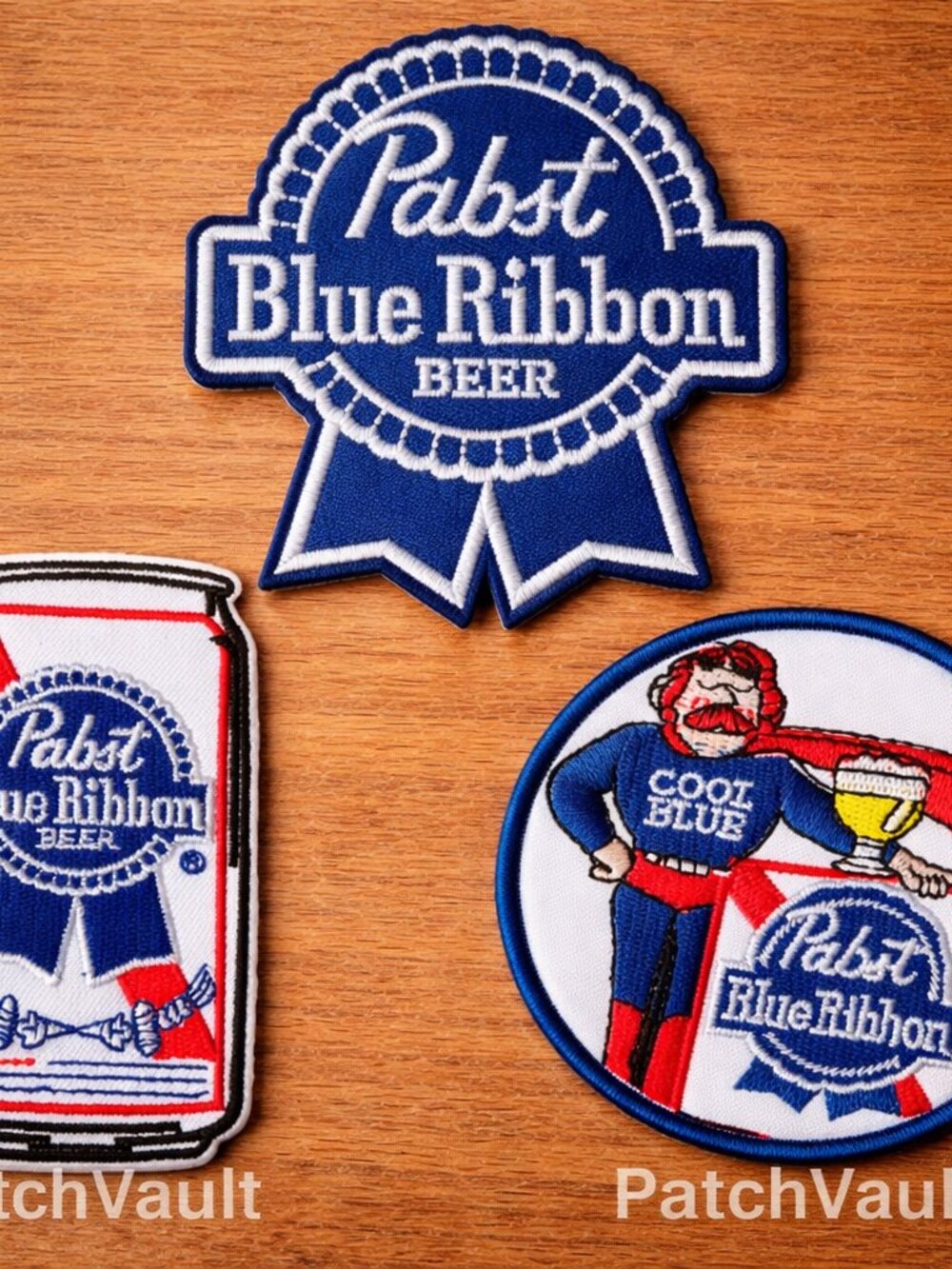 (3) Cool Blue Pabst Blue Ribbon PBR Beer Can Embroidered 3in Iron / Sew-On Patch - Picture 1 of 3